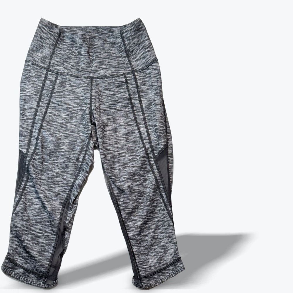 Lululemon High Rise Crop Leggings Mesh Panels Grey Space Dye Womens 4